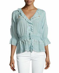 Johnny Was Dainty Georgette Lace Detail Cardigan Seafoam Womens Size XS
